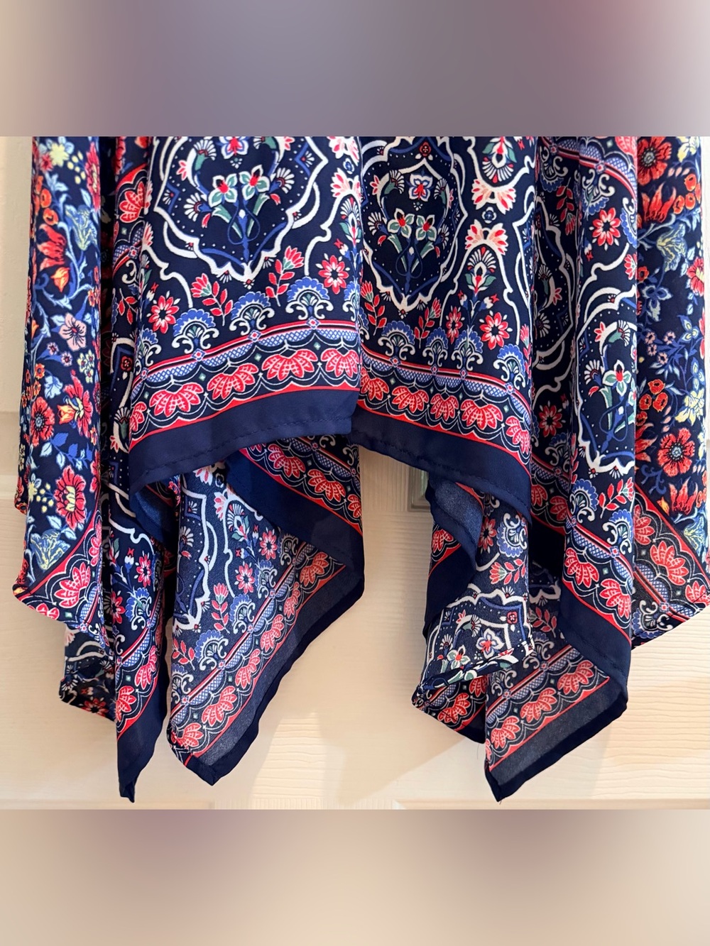 Xhilaration Navy Floral Boho Mini Dress Tassel Tie Smocked Pockets XS - Picture 11 of 16